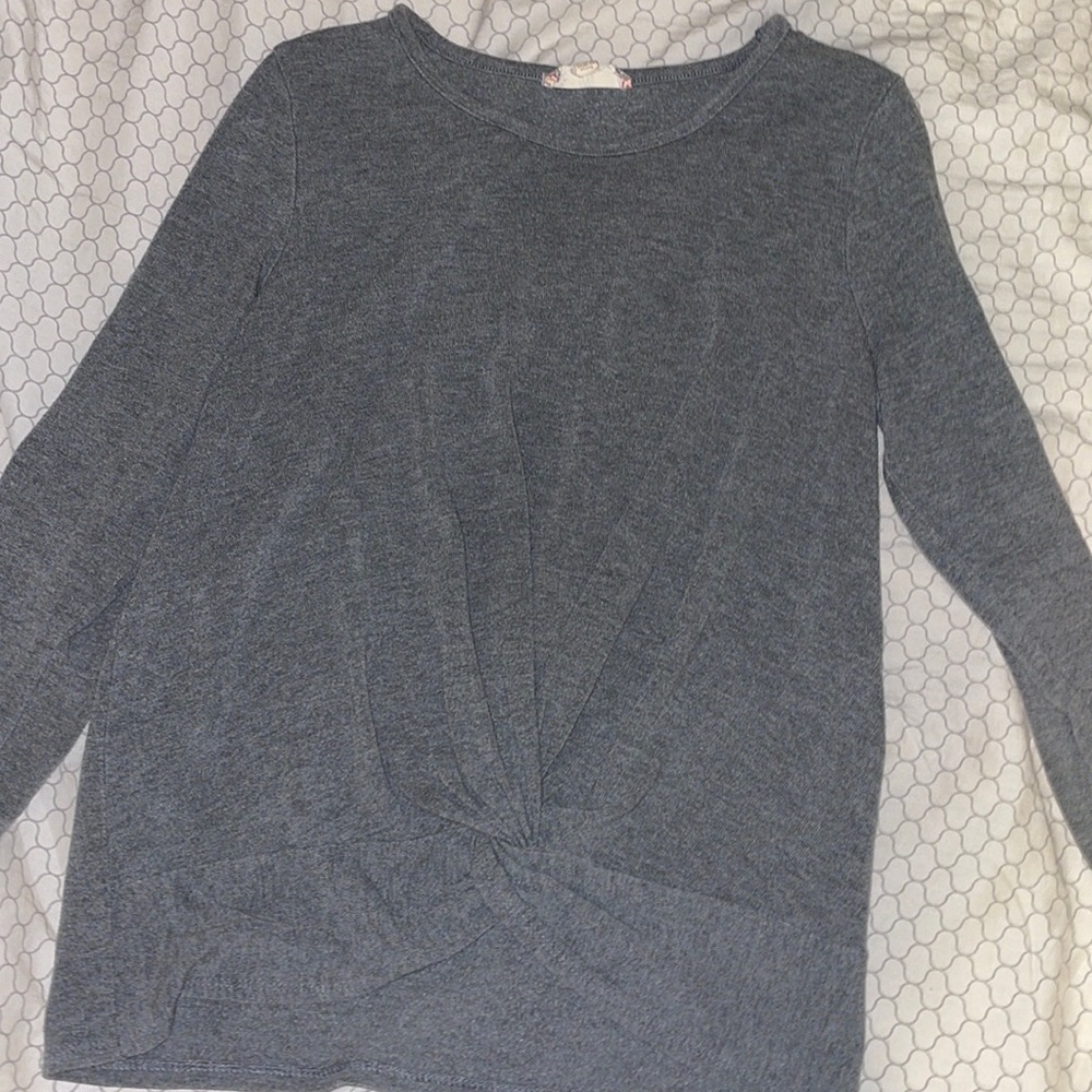 Pink Rose Gray Knotted Long Sleeve Tee